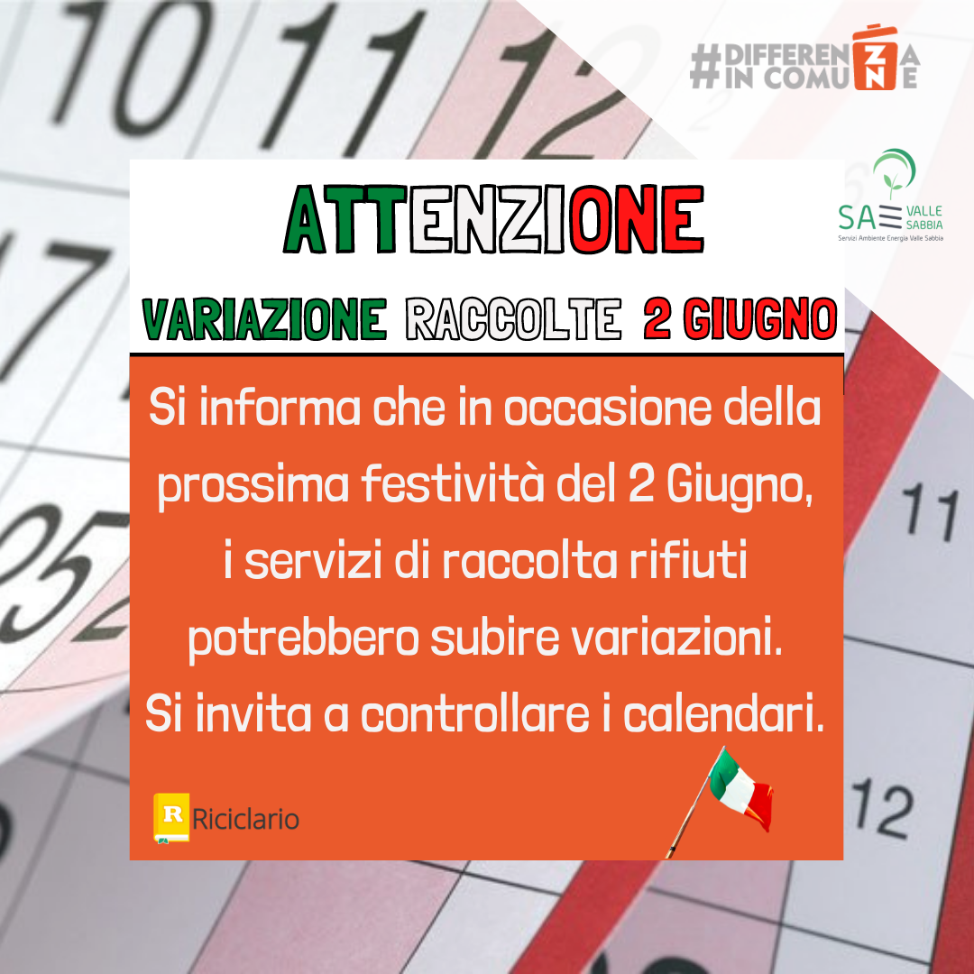Attenzione variazione raccolte 2 giugno