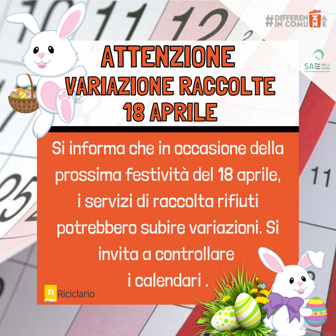 Attenzione - festività Pasqua