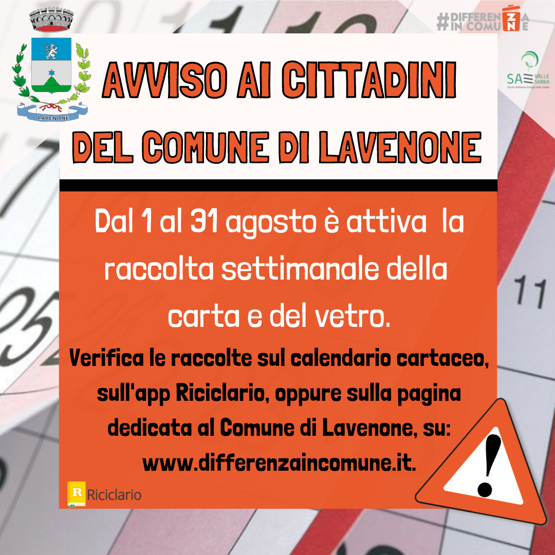 Cambio raccolta Lavenone - Carta e vetro