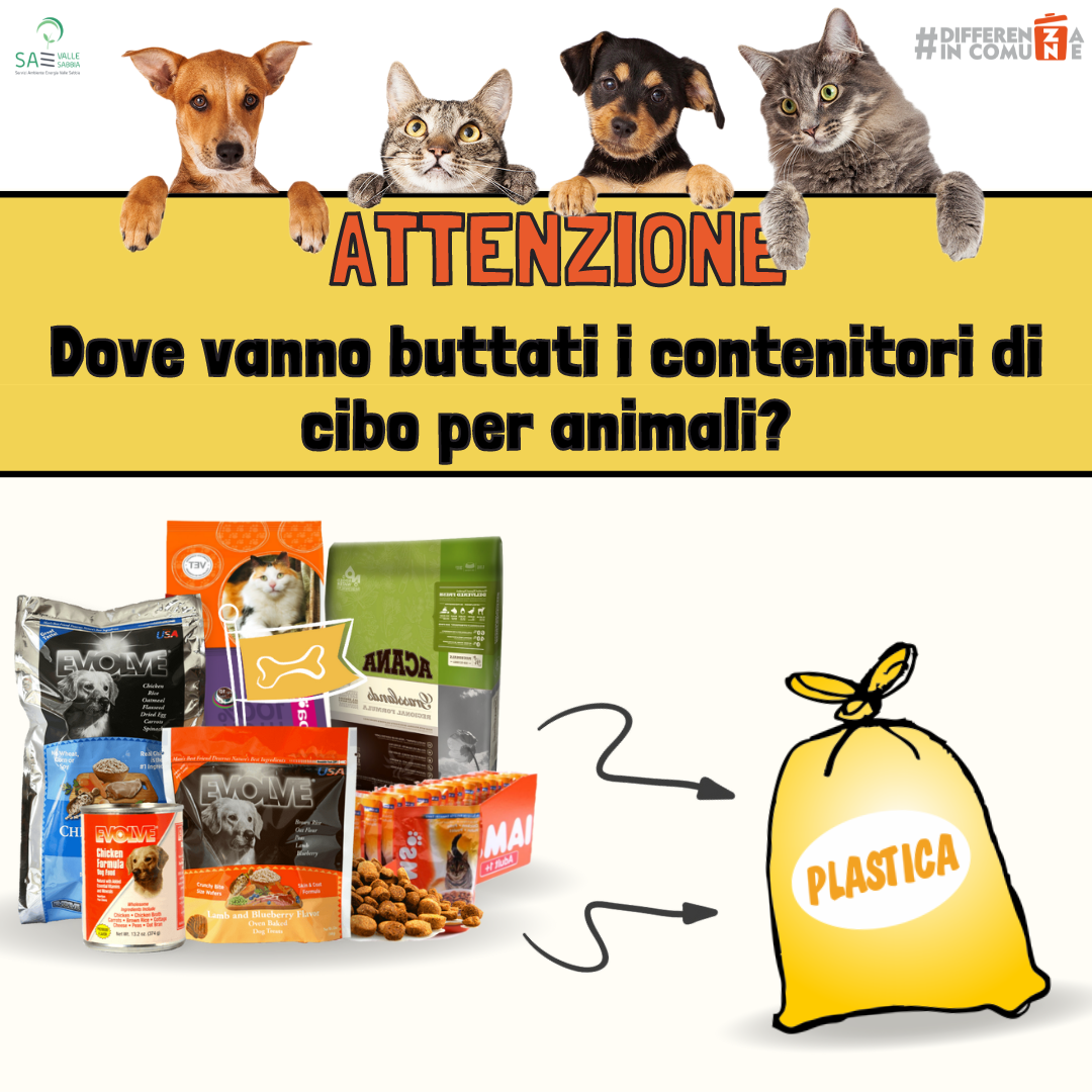 Dove vanno buttati i contenitori di cibo per cani e altri animali  domestici? 🐶🐱 - differenzaincomune