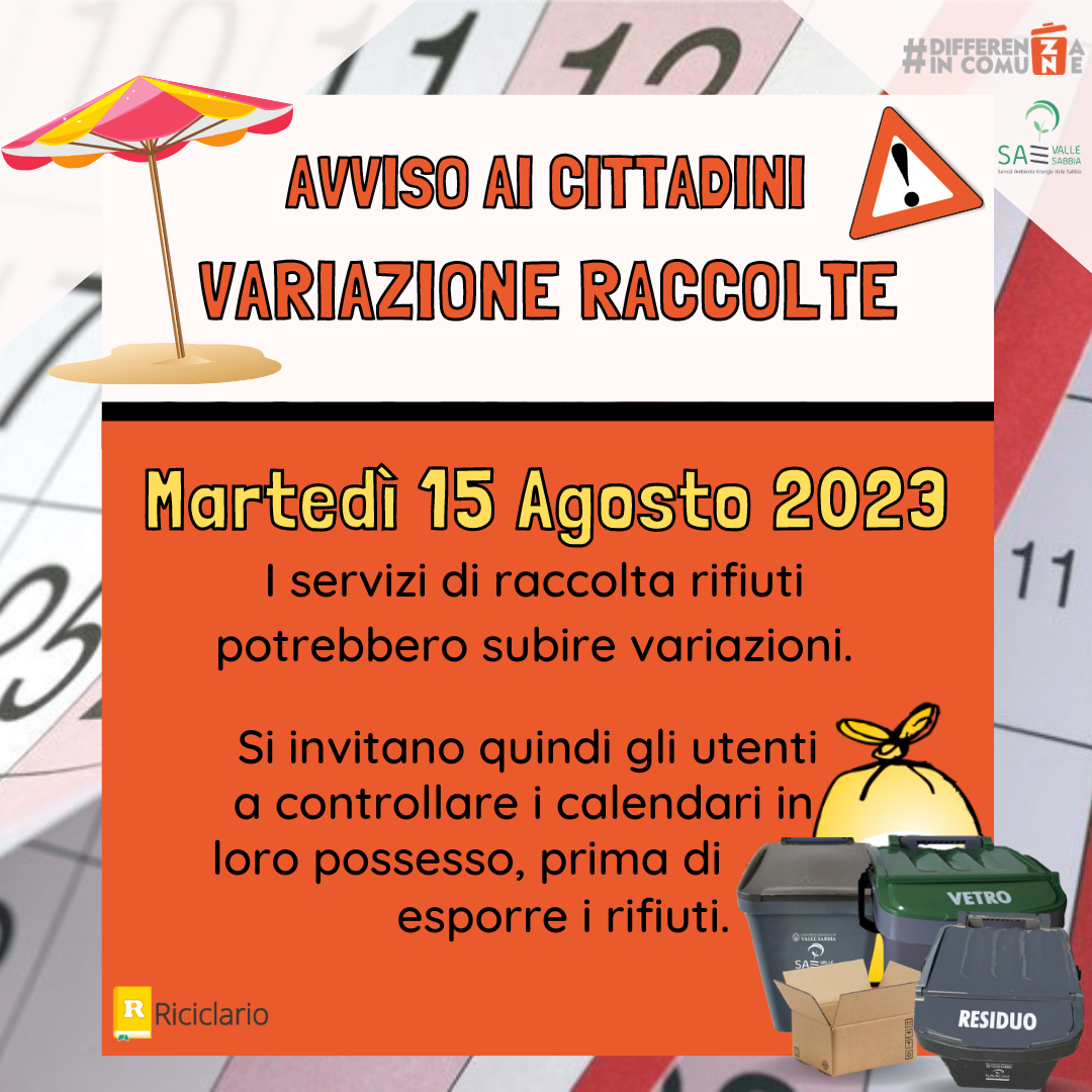 11.08 VARIAZIONE RACCOLTE 15 agosto