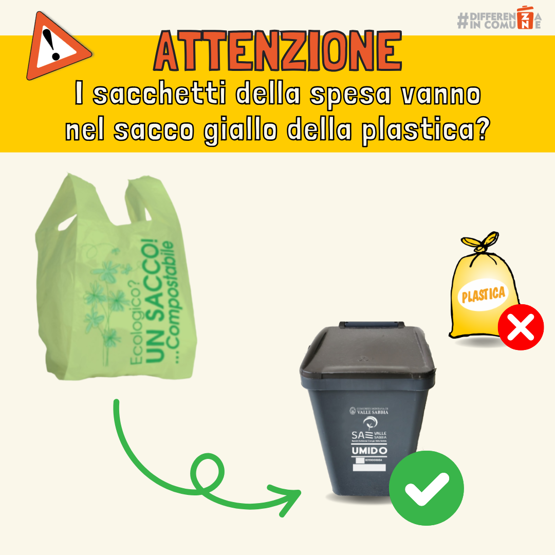 I sacchetti della spesa vanno nel sacco giallo della plastica